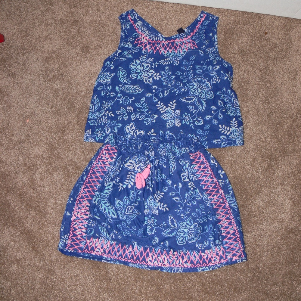 Girls Summer Floral Blue & Pink Outfit